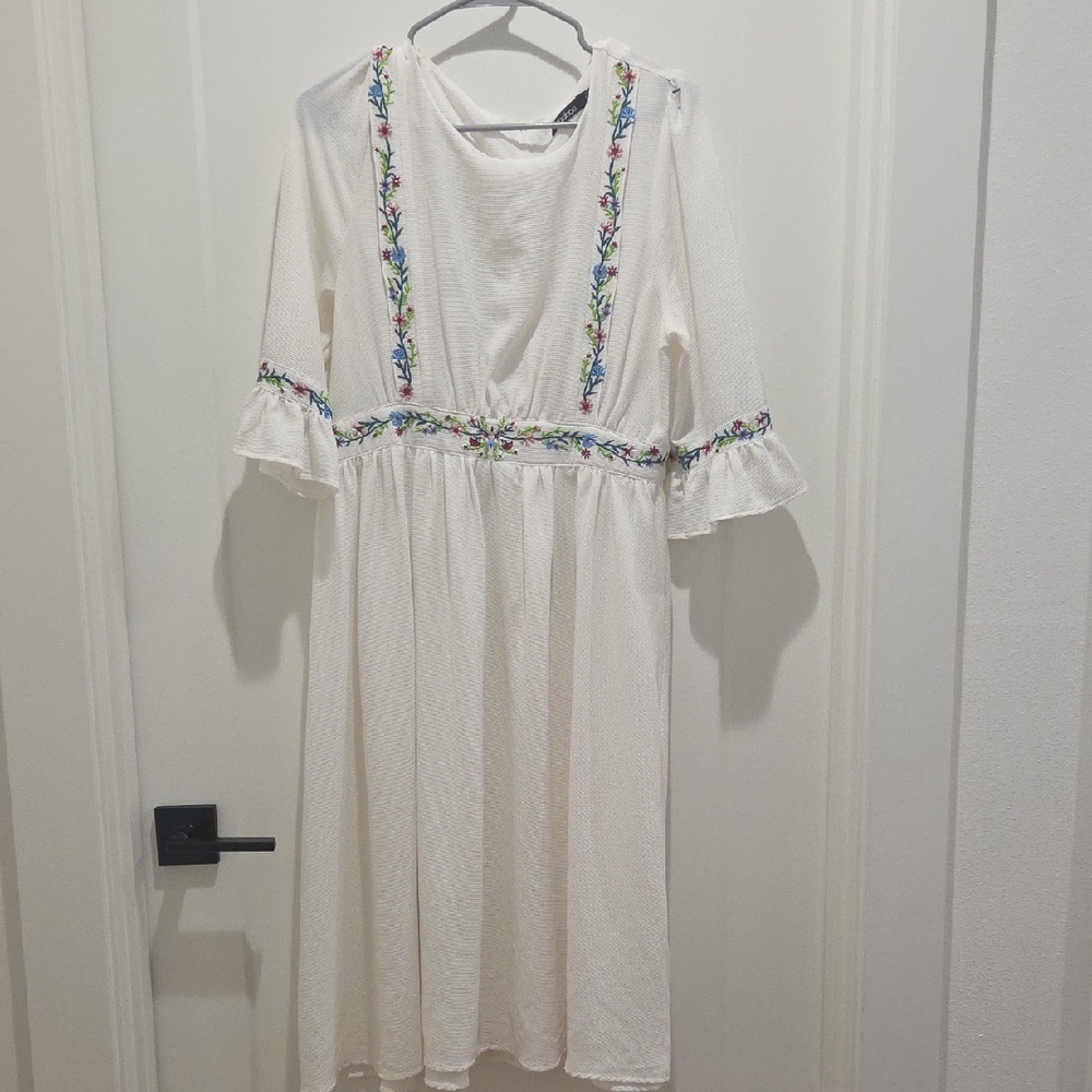 White Dress with Floral Embroidery